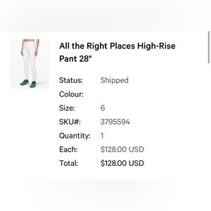 Lululemon size 6 leggings in white “all the right places” 28” hem